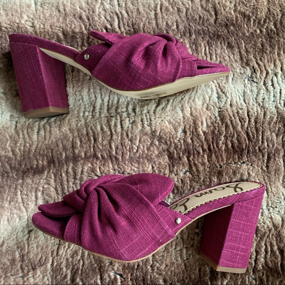 Sam Edelman Fuchsia Knotted Open-Toe Block Heel Sandals - Picture 2 of 8